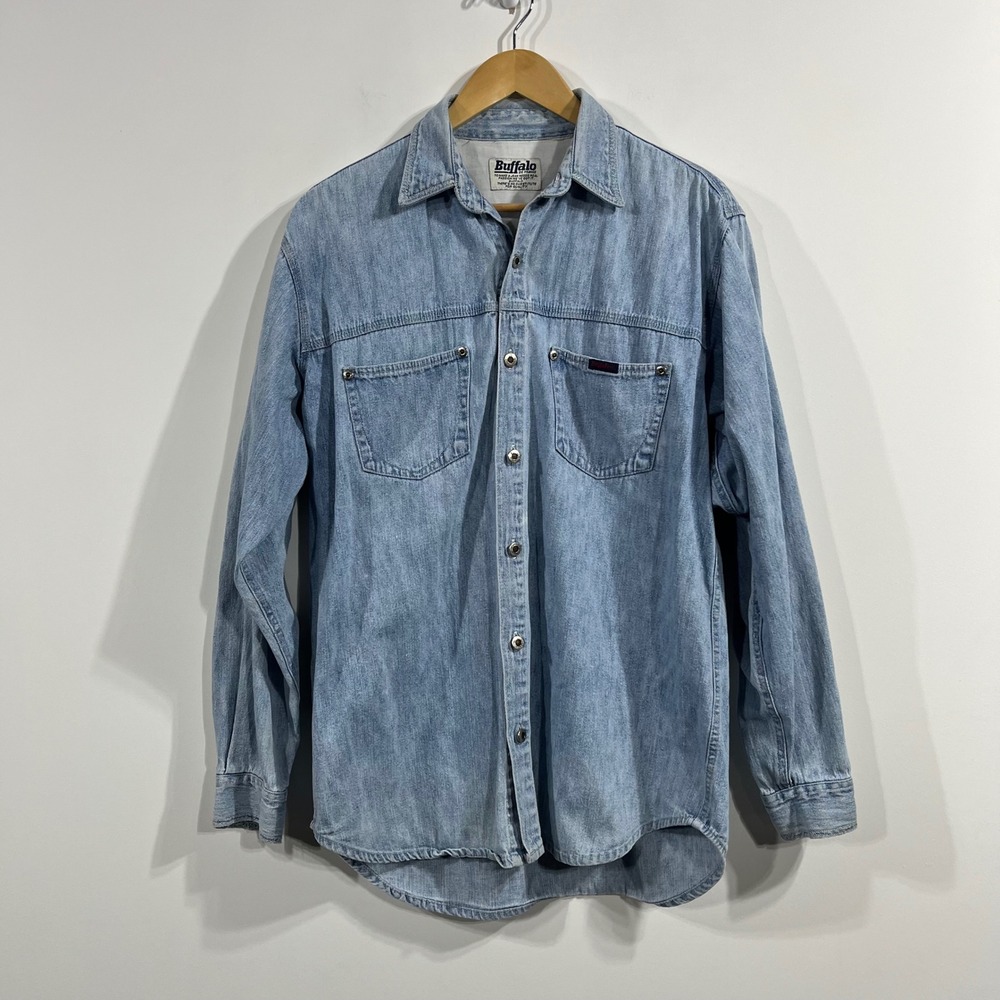 Buffalo Fisherman Denim Shirt Western Mens Large Long Sleeve Button Down Casual